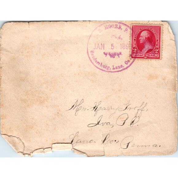 None Other - 1893 Postal Cover E. Moore P.M. Stamp Soudersburg Lane Co. PA D21